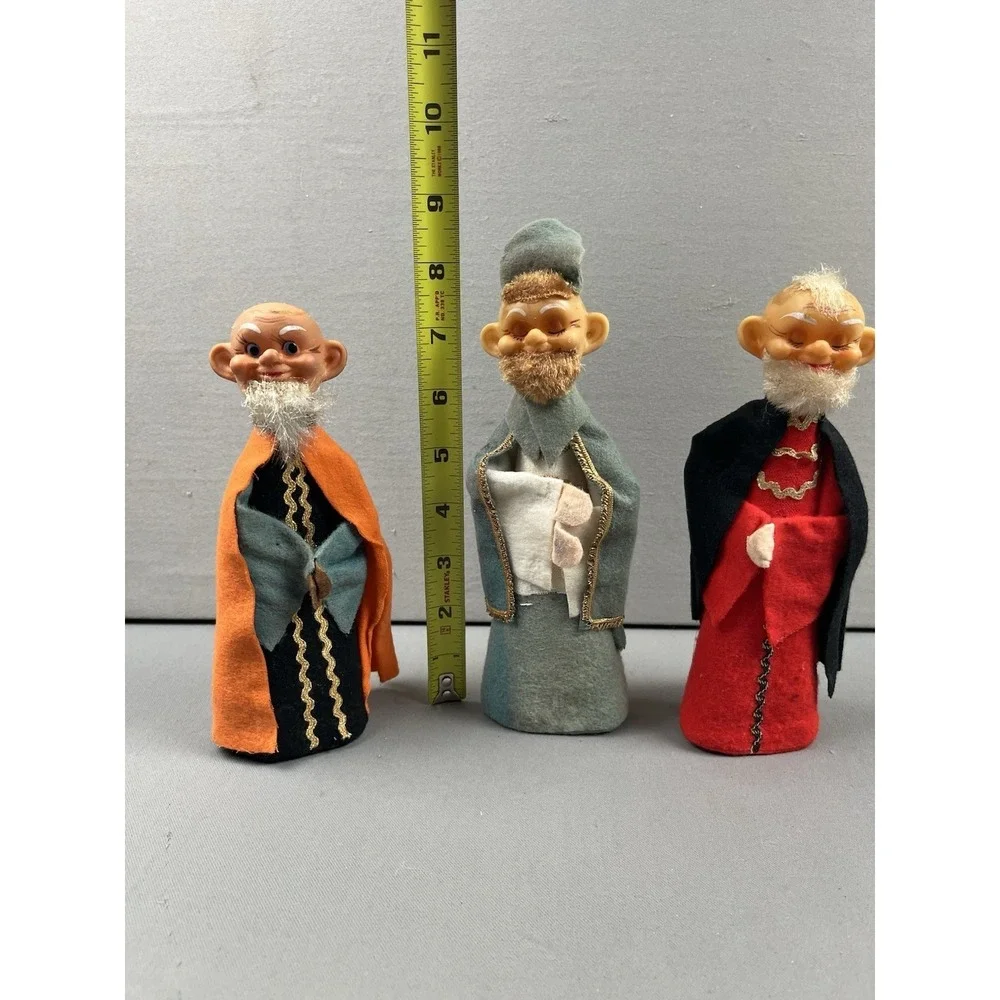 Vintage Christmas Pixie Elf 3 Wisemen 3 Kings Brite Star Plastic Face Japan RARE